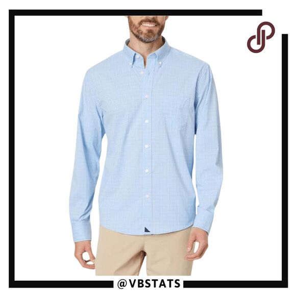 UNTUCKit Mens Wrinkle-Free Performance Griffin Button-Up Shirt Blue White Medium - Picture 1 of 13